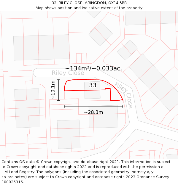 33, RILEY CLOSE, ABINGDON, OX14 5RR: Plot and title map