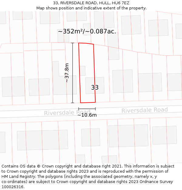 33, RIVERSDALE ROAD, HULL, HU6 7EZ: Plot and title map