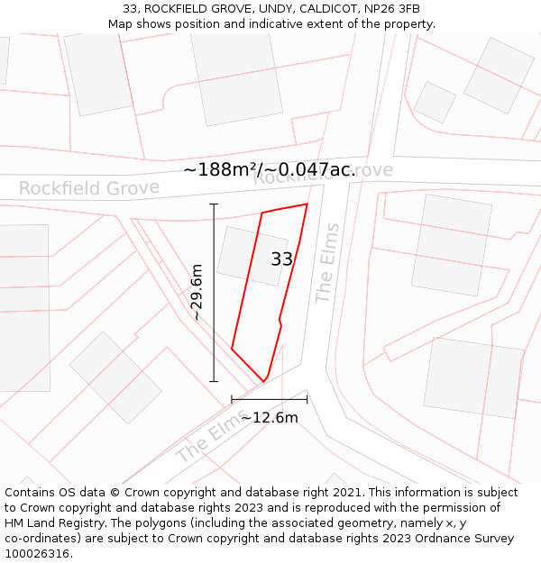 33, ROCKFIELD GROVE, UNDY, CALDICOT, NP26 3FB: Plot and title map