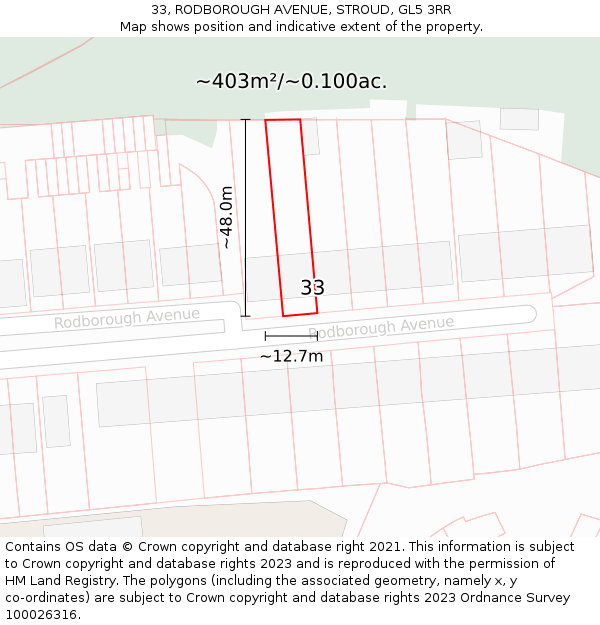 33, RODBOROUGH AVENUE, STROUD, GL5 3RR: Plot and title map