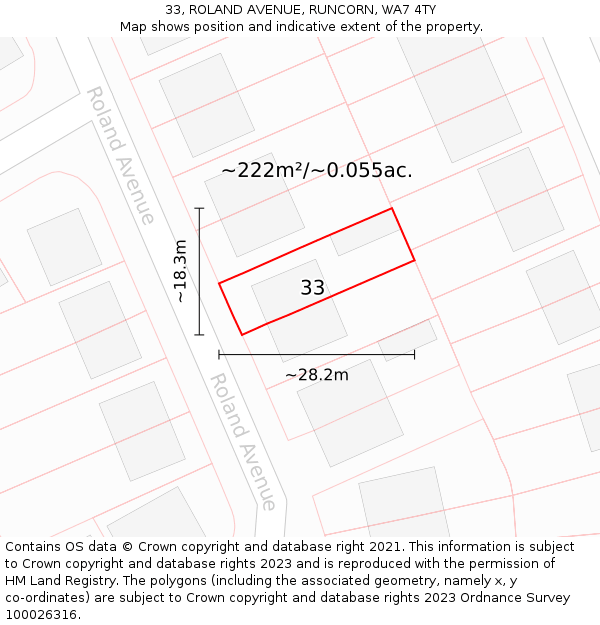 33, ROLAND AVENUE, RUNCORN, WA7 4TY: Plot and title map