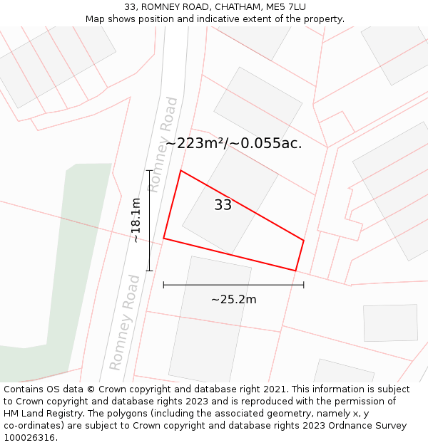 33, ROMNEY ROAD, CHATHAM, ME5 7LU: Plot and title map