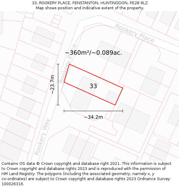 33, ROOKERY PLACE, FENSTANTON, HUNTINGDON, PE28 9LZ: Plot and title map