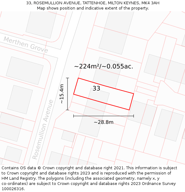 33, ROSEMULLION AVENUE, TATTENHOE, MILTON KEYNES, MK4 3AH: Plot and title map