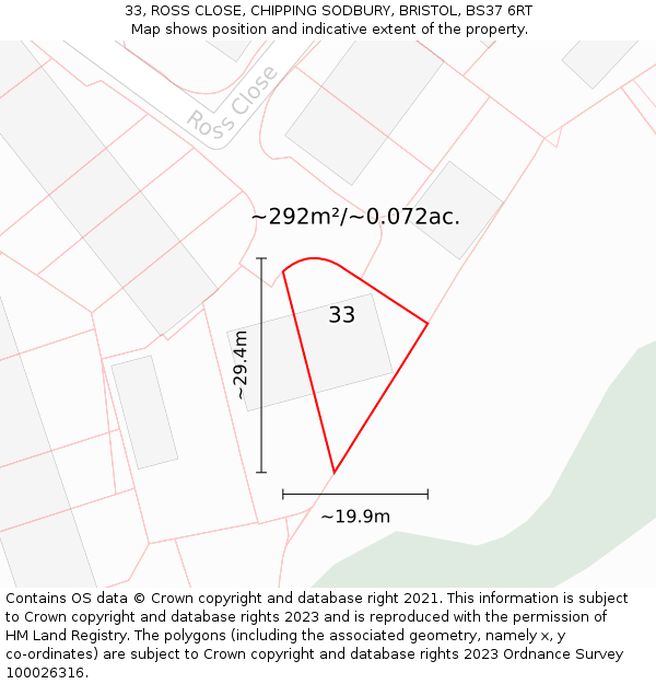 33, ROSS CLOSE, CHIPPING SODBURY, BRISTOL, BS37 6RT: Plot and title map