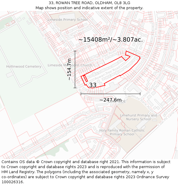 33, ROWAN TREE ROAD, OLDHAM, OL8 3LG: Plot and title map