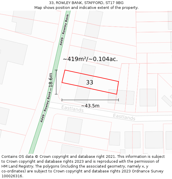 33, ROWLEY BANK, STAFFORD, ST17 9BG: Plot and title map