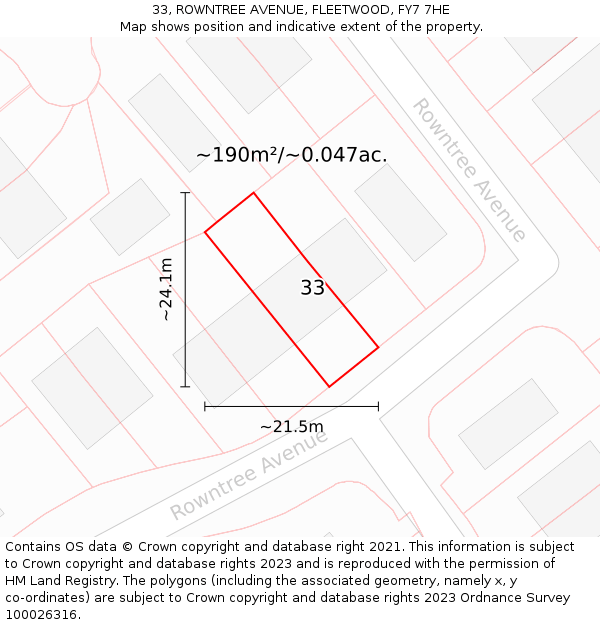 33, ROWNTREE AVENUE, FLEETWOOD, FY7 7HE: Plot and title map