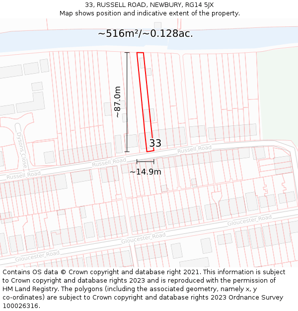 33, RUSSELL ROAD, NEWBURY, RG14 5JX: Plot and title map