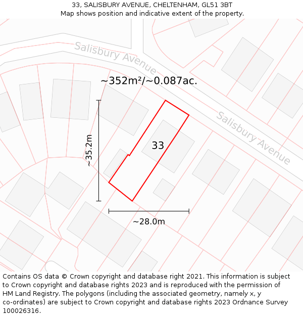 33, SALISBURY AVENUE, CHELTENHAM, GL51 3BT: Plot and title map