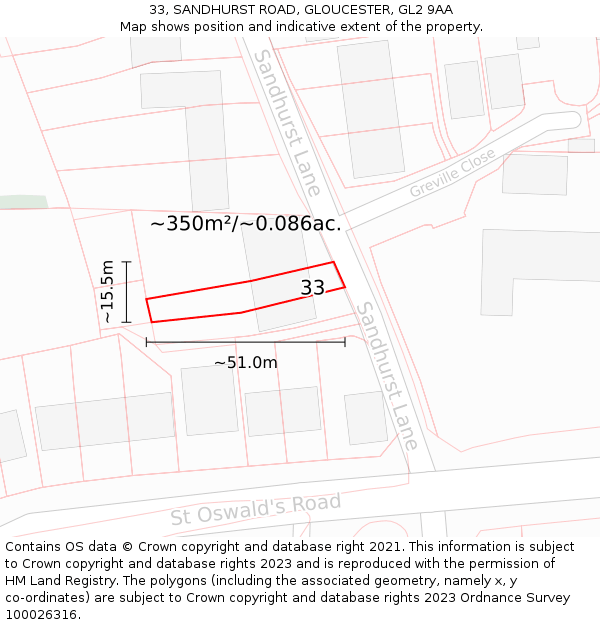 33, SANDHURST ROAD, GLOUCESTER, GL2 9AA: Plot and title map