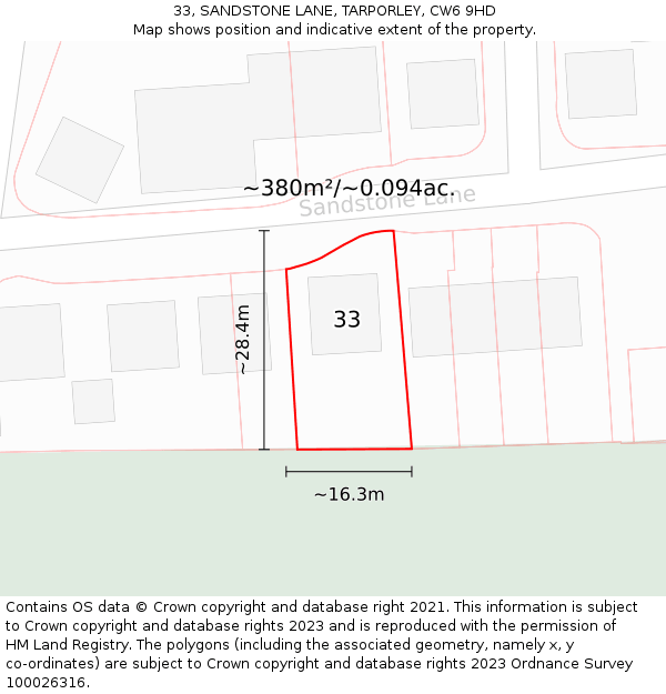 33, SANDSTONE LANE, TARPORLEY, CW6 9HD: Plot and title map