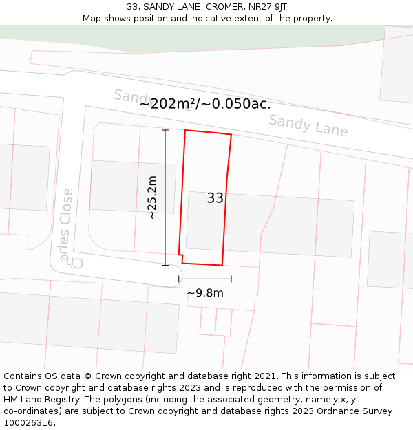 33, SANDY LANE, CROMER, NR27 9JT: Plot and title map