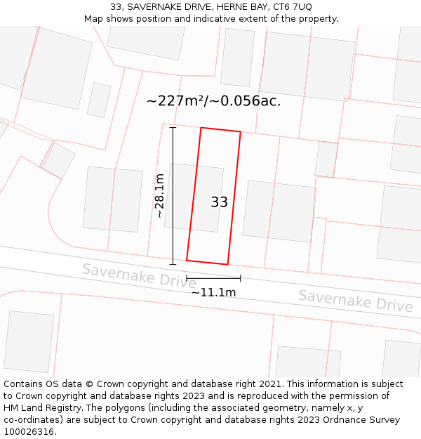 33, SAVERNAKE DRIVE, HERNE BAY, CT6 7UQ: Plot and title map