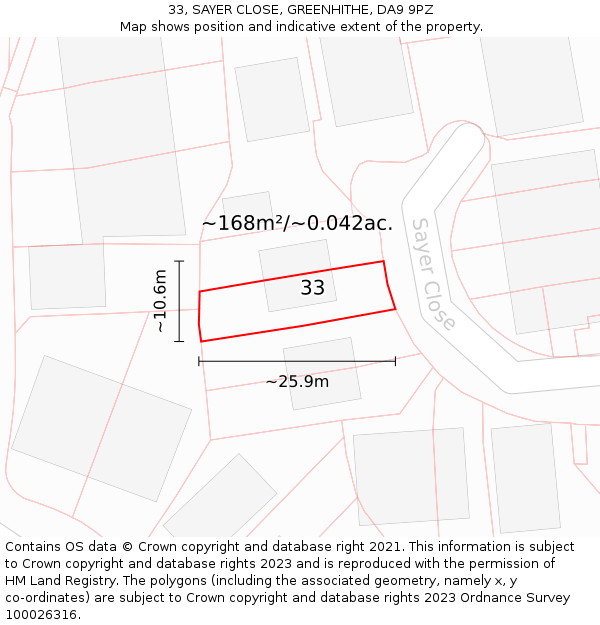 33, SAYER CLOSE, GREENHITHE, DA9 9PZ: Plot and title map