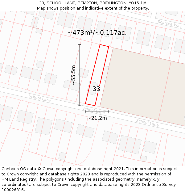 33, SCHOOL LANE, BEMPTON, BRIDLINGTON, YO15 1JA: Plot and title map