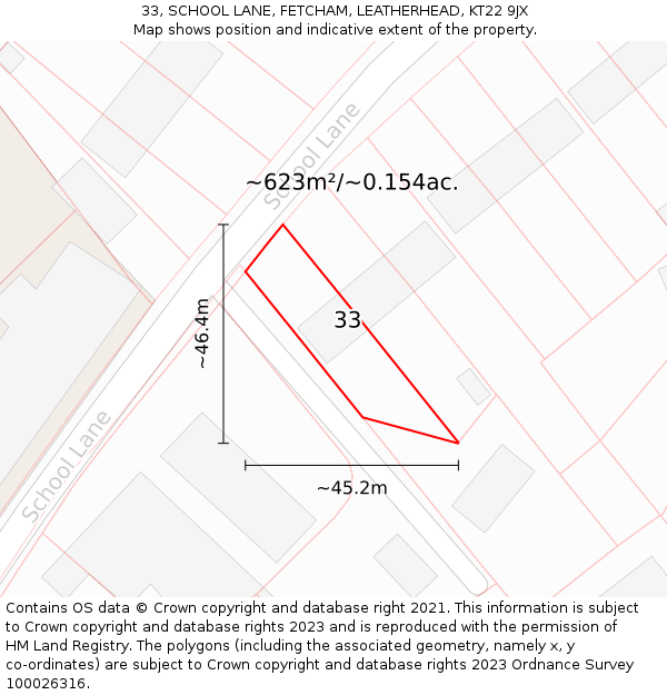 33, SCHOOL LANE, FETCHAM, LEATHERHEAD, KT22 9JX: Plot and title map