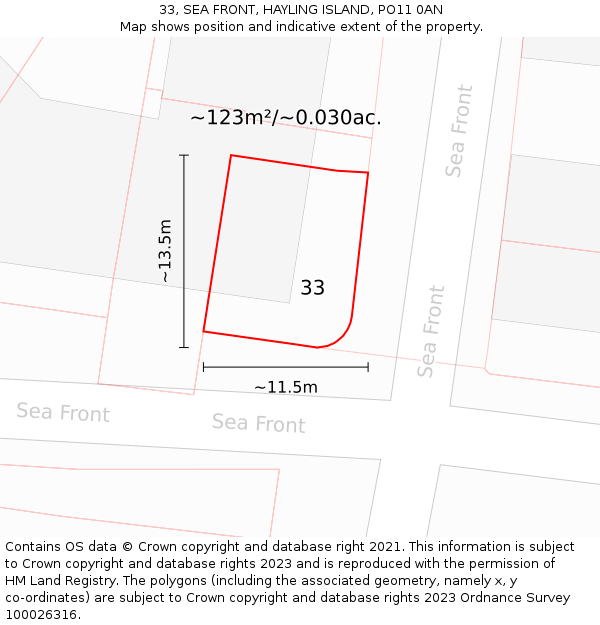 33, SEA FRONT, HAYLING ISLAND, PO11 0AN: Plot and title map