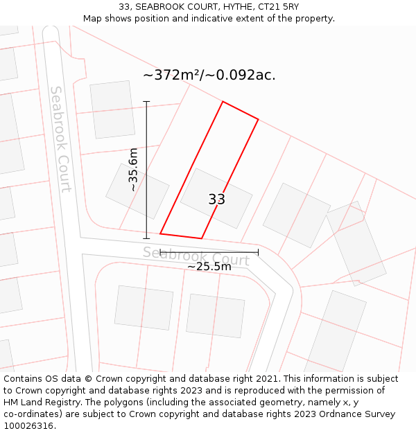 33, SEABROOK COURT, HYTHE, CT21 5RY: Plot and title map