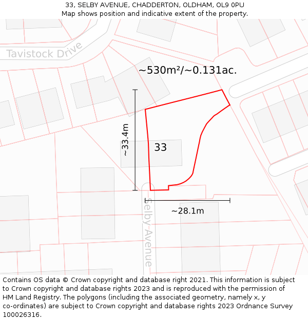 33, SELBY AVENUE, CHADDERTON, OLDHAM, OL9 0PU: Plot and title map