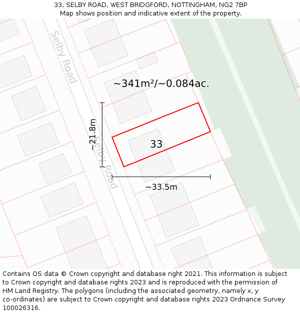 33, SELBY ROAD, WEST BRIDGFORD, NOTTINGHAM, NG2 7BP: Plot and title map