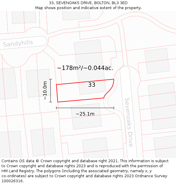 33, SEVENOAKS DRIVE, BOLTON, BL3 3ED: Plot and title map