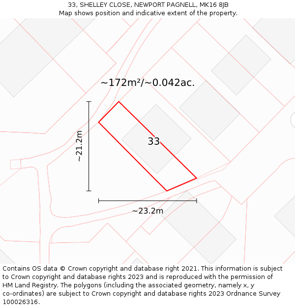 33, SHELLEY CLOSE, NEWPORT PAGNELL, MK16 8JB: Plot and title map
