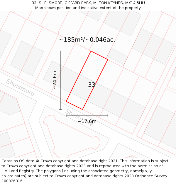 33, SHELSMORE, GIFFARD PARK, MILTON KEYNES, MK14 5HU: Plot and title map