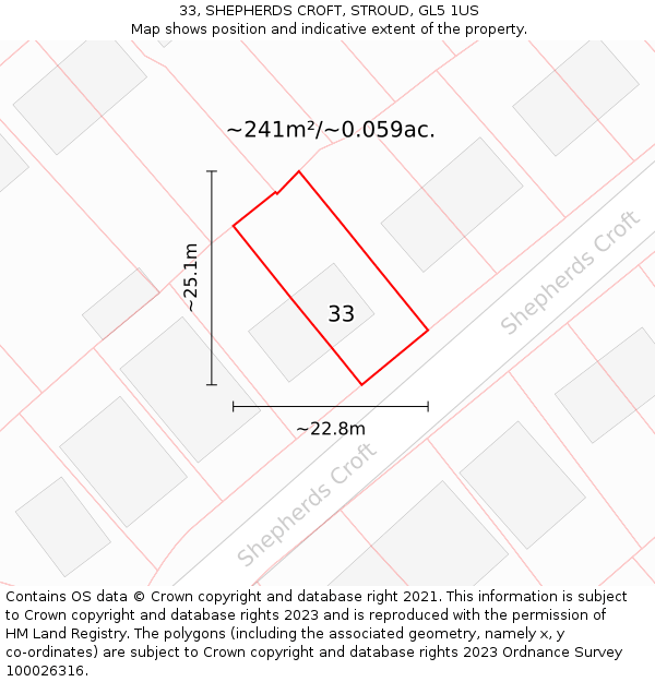 33, SHEPHERDS CROFT, STROUD, GL5 1US: Plot and title map