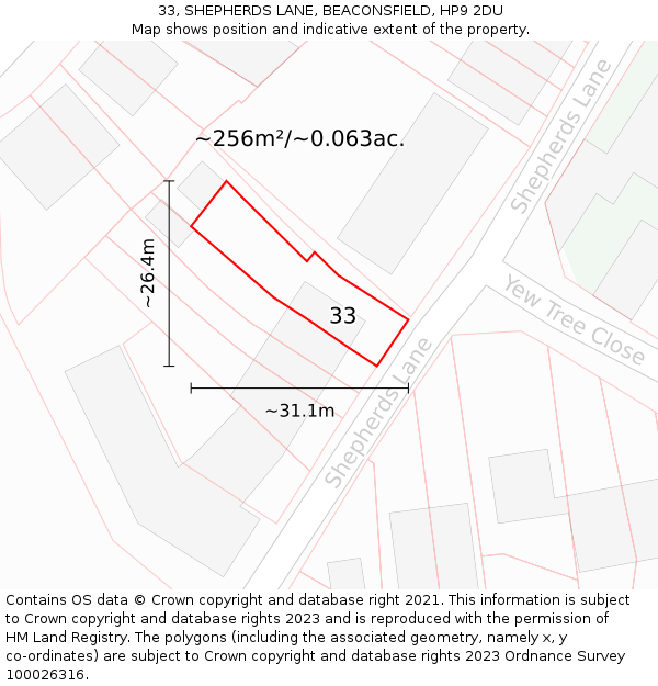 33, SHEPHERDS LANE, BEACONSFIELD, HP9 2DU: Plot and title map