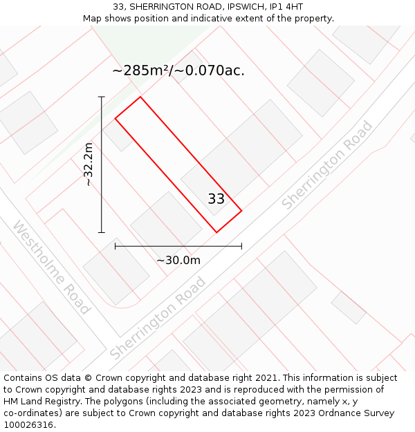 33, SHERRINGTON ROAD, IPSWICH, IP1 4HT: Plot and title map