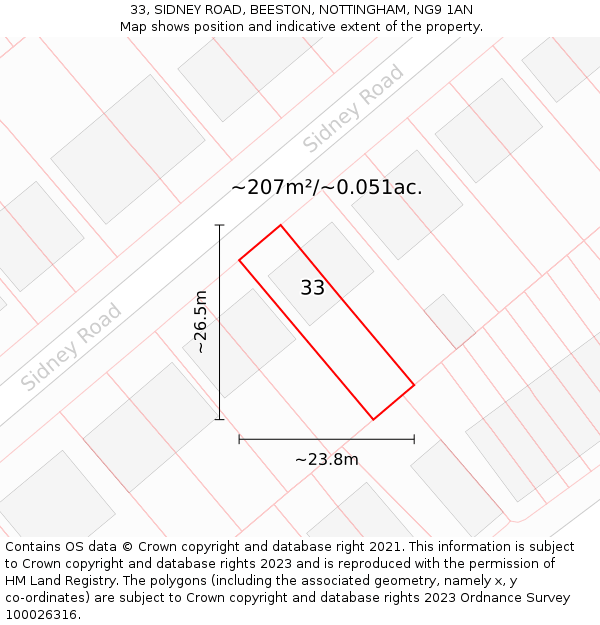 33, SIDNEY ROAD, BEESTON, NOTTINGHAM, NG9 1AN: Plot and title map