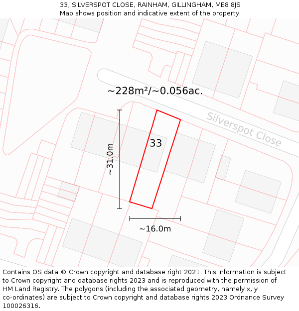 33, SILVERSPOT CLOSE, RAINHAM, GILLINGHAM, ME8 8JS: Plot and title map