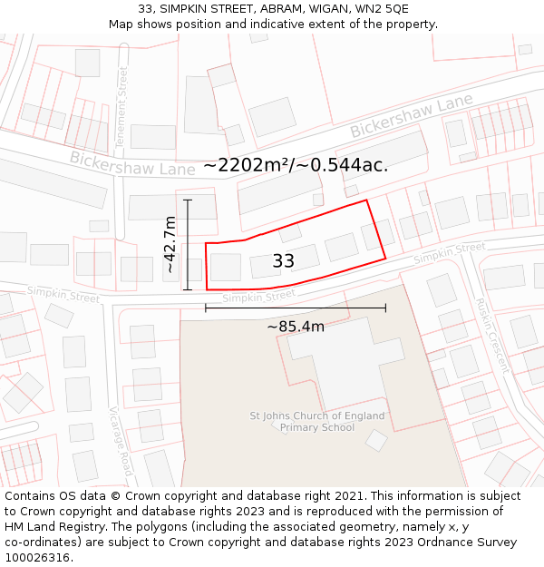 33, SIMPKIN STREET, ABRAM, WIGAN, WN2 5QE: Plot and title map