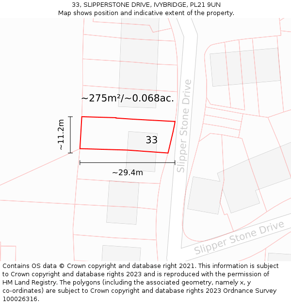 33, SLIPPERSTONE DRIVE, IVYBRIDGE, PL21 9UN: Plot and title map