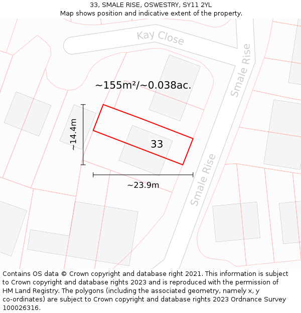 33, SMALE RISE, OSWESTRY, SY11 2YL: Plot and title map