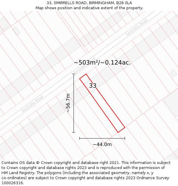 33, SMIRRELLS ROAD, BIRMINGHAM, B28 0LA: Plot and title map