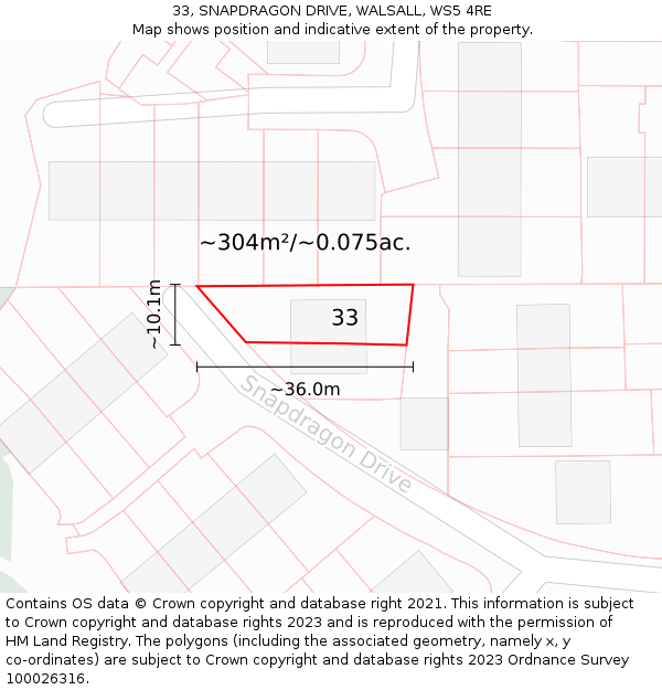 33, SNAPDRAGON DRIVE, WALSALL, WS5 4RE: Plot and title map