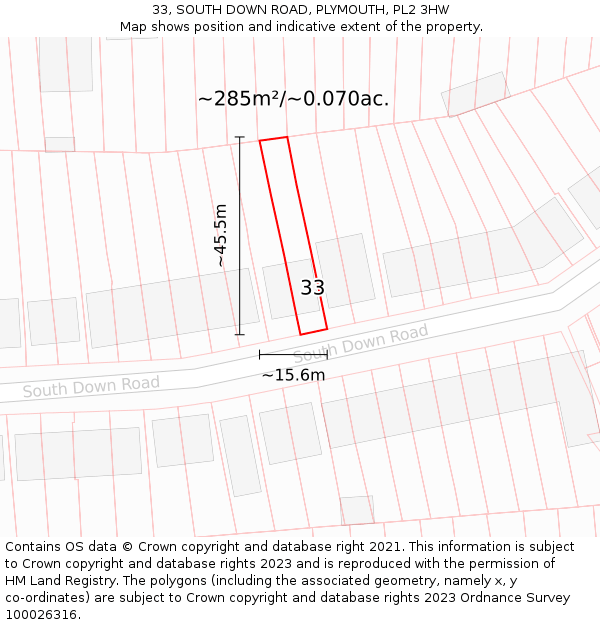 33, SOUTH DOWN ROAD, PLYMOUTH, PL2 3HW: Plot and title map