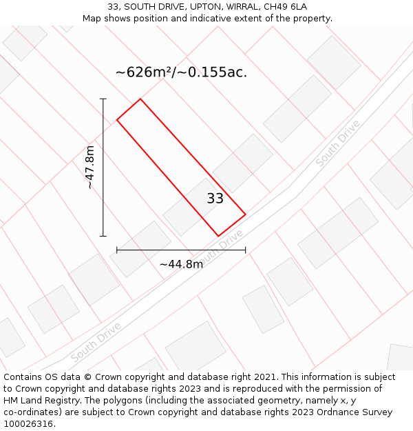 33, SOUTH DRIVE, UPTON, WIRRAL, CH49 6LA: Plot and title map