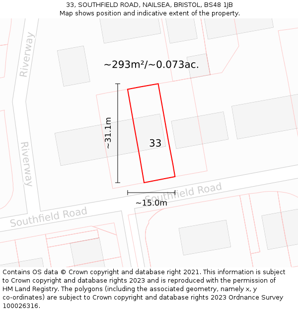 33, SOUTHFIELD ROAD, NAILSEA, BRISTOL, BS48 1JB: Plot and title map