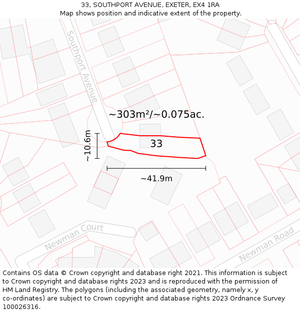 33, SOUTHPORT AVENUE, EXETER, EX4 1RA: Plot and title map