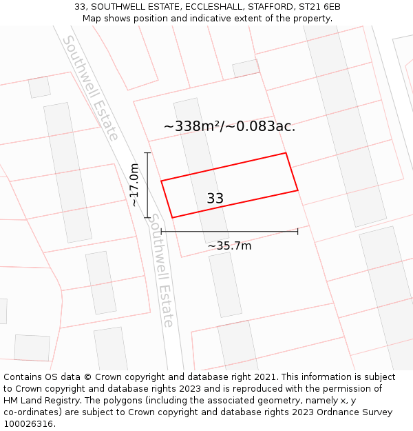 33, SOUTHWELL ESTATE, ECCLESHALL, STAFFORD, ST21 6EB: Plot and title map