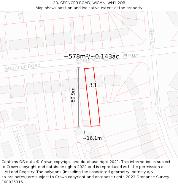 33, SPENCER ROAD, WIGAN, WN1 2QR: Plot and title map