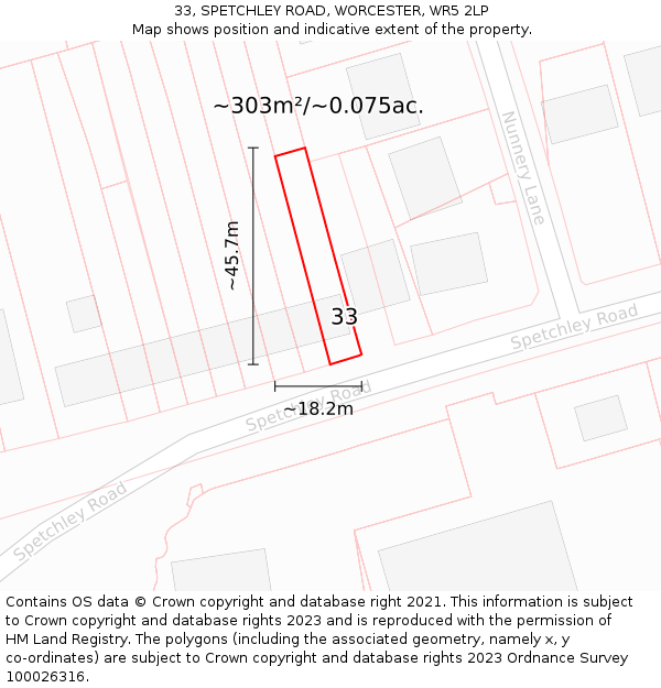 33, SPETCHLEY ROAD, WORCESTER, WR5 2LP: Plot and title map