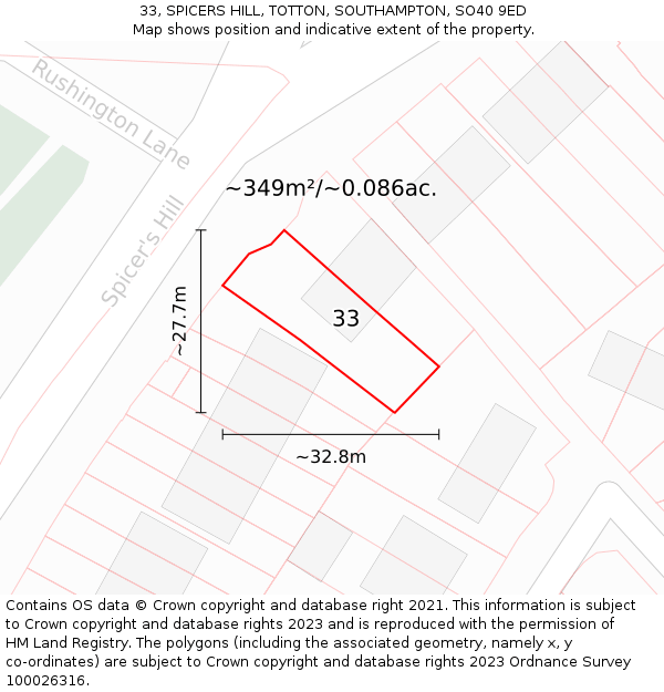 33, SPICERS HILL, TOTTON, SOUTHAMPTON, SO40 9ED: Plot and title map