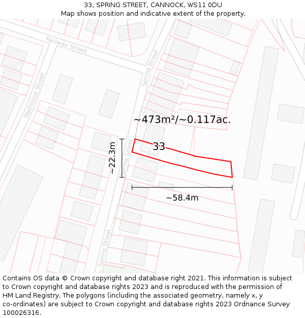 33, SPRING STREET, CANNOCK, WS11 0DU: Plot and title map