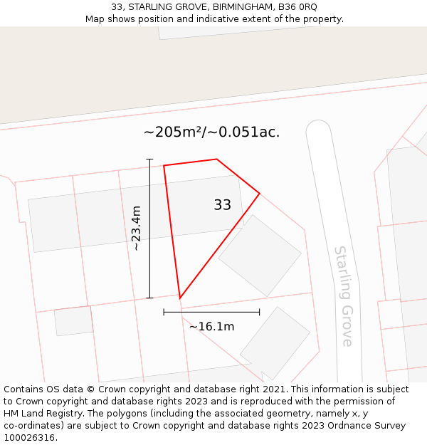 33, STARLING GROVE, BIRMINGHAM, B36 0RQ: Plot and title map