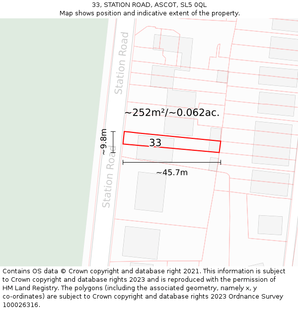 33, STATION ROAD, ASCOT, SL5 0QL: Plot and title map