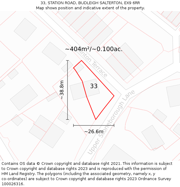 33, STATION ROAD, BUDLEIGH SALTERTON, EX9 6RR: Plot and title map